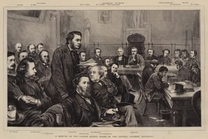 Una reunión de la Junta Escolar de Londres en la Cámara del Consejo, Guildhall